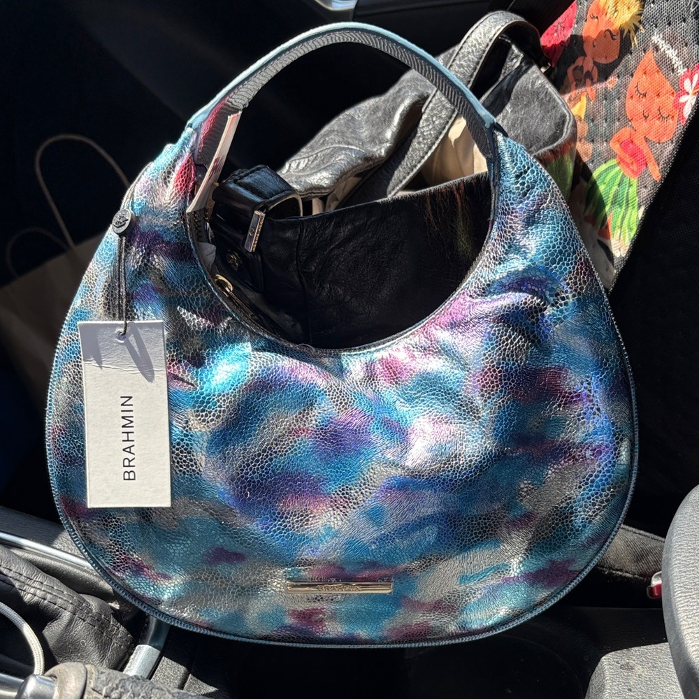Brahmin Iridescent Blue Purple Metallic Hobo - Picture 2 of 5